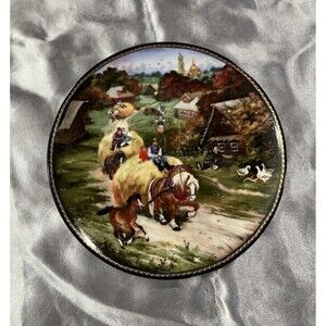 Russian Byliny Porcelain Plate Bringing Home the Harvest Village Life Collection